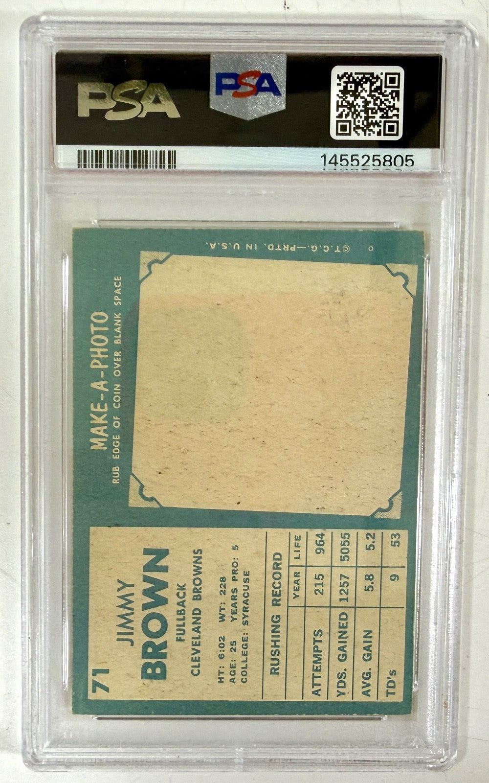 1961 Topps Set-Break # 71 Jim Brown PSA 4 VG-EX1