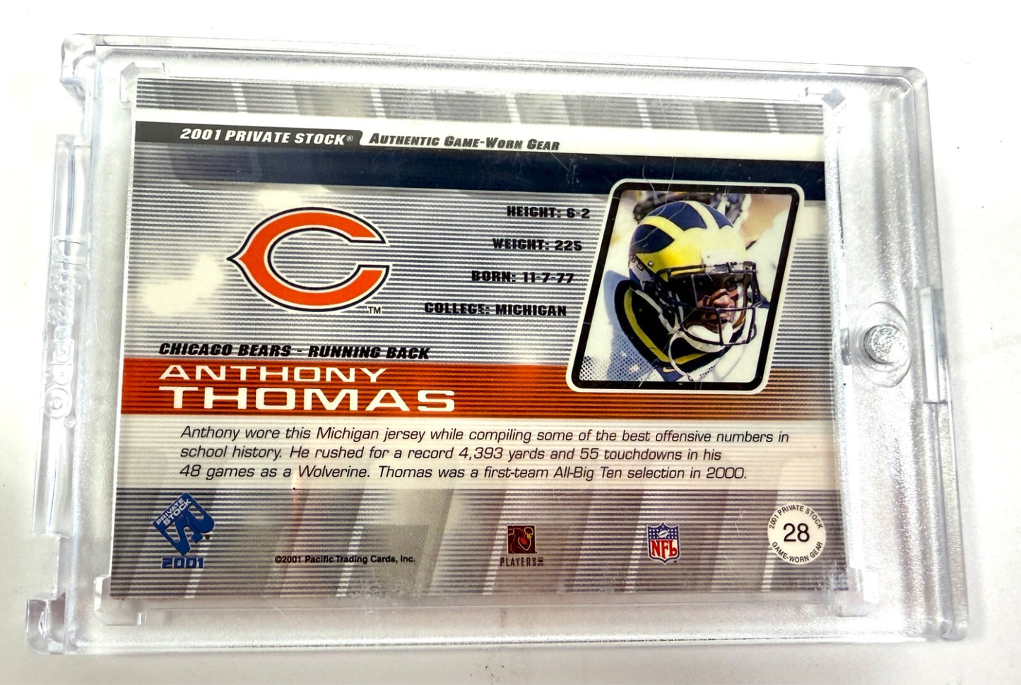 2001 ANTHONY THOMAS ROOKIE JERSEY Private Stock RC Card MICHIGAN Chicago BEARS1