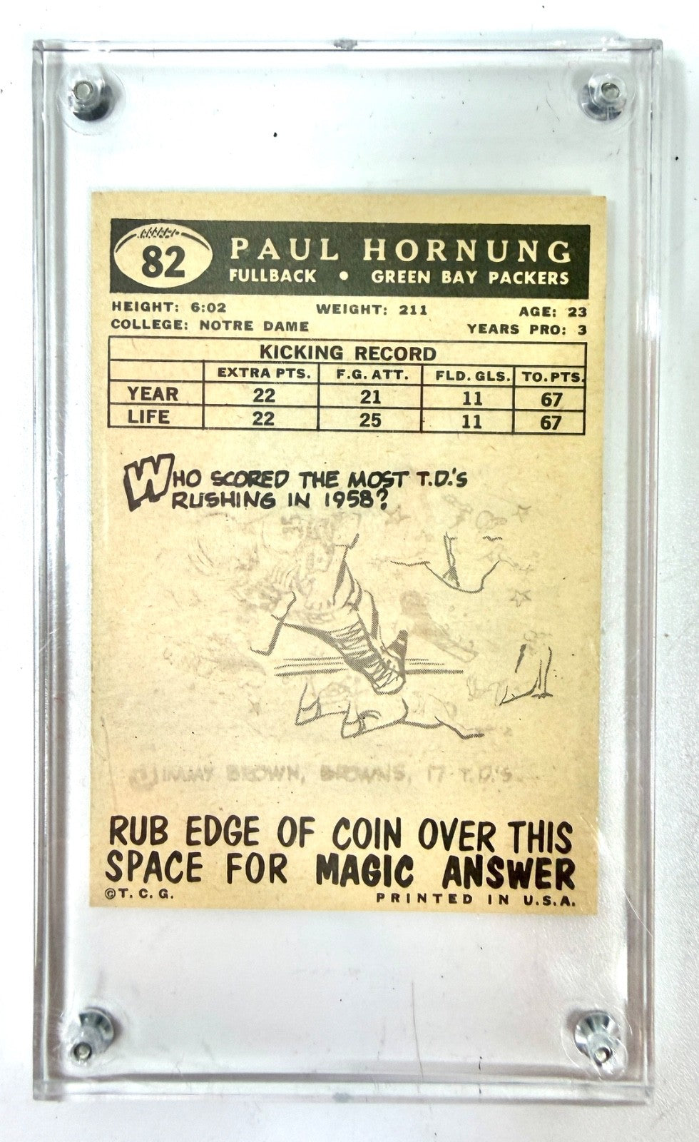 1959 Topps Card # 82 Paul Hornung Excellent1