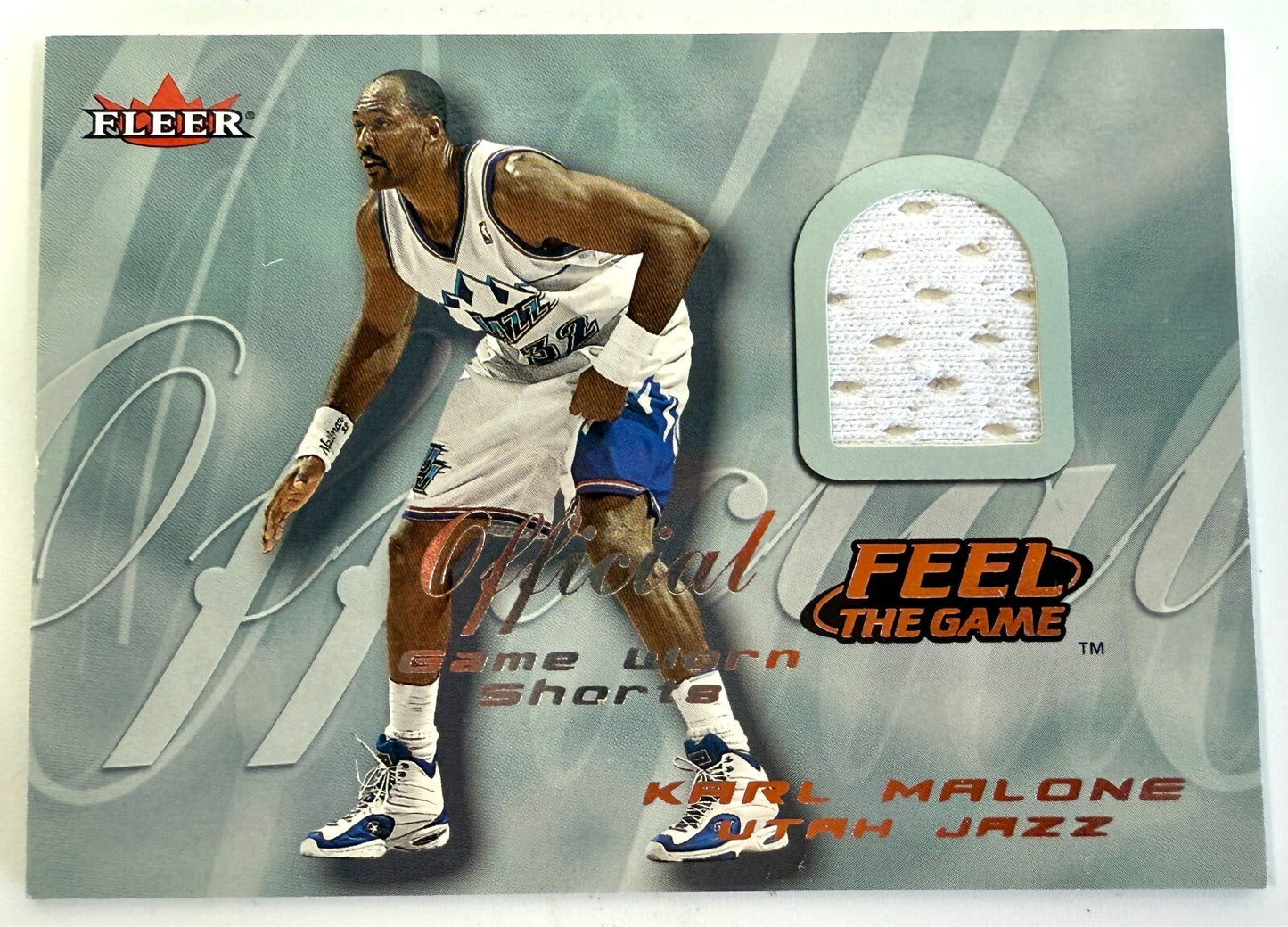 Karl Malone 2000-01 Fleer Official Game Worn Jersey Feel the game card #KM0