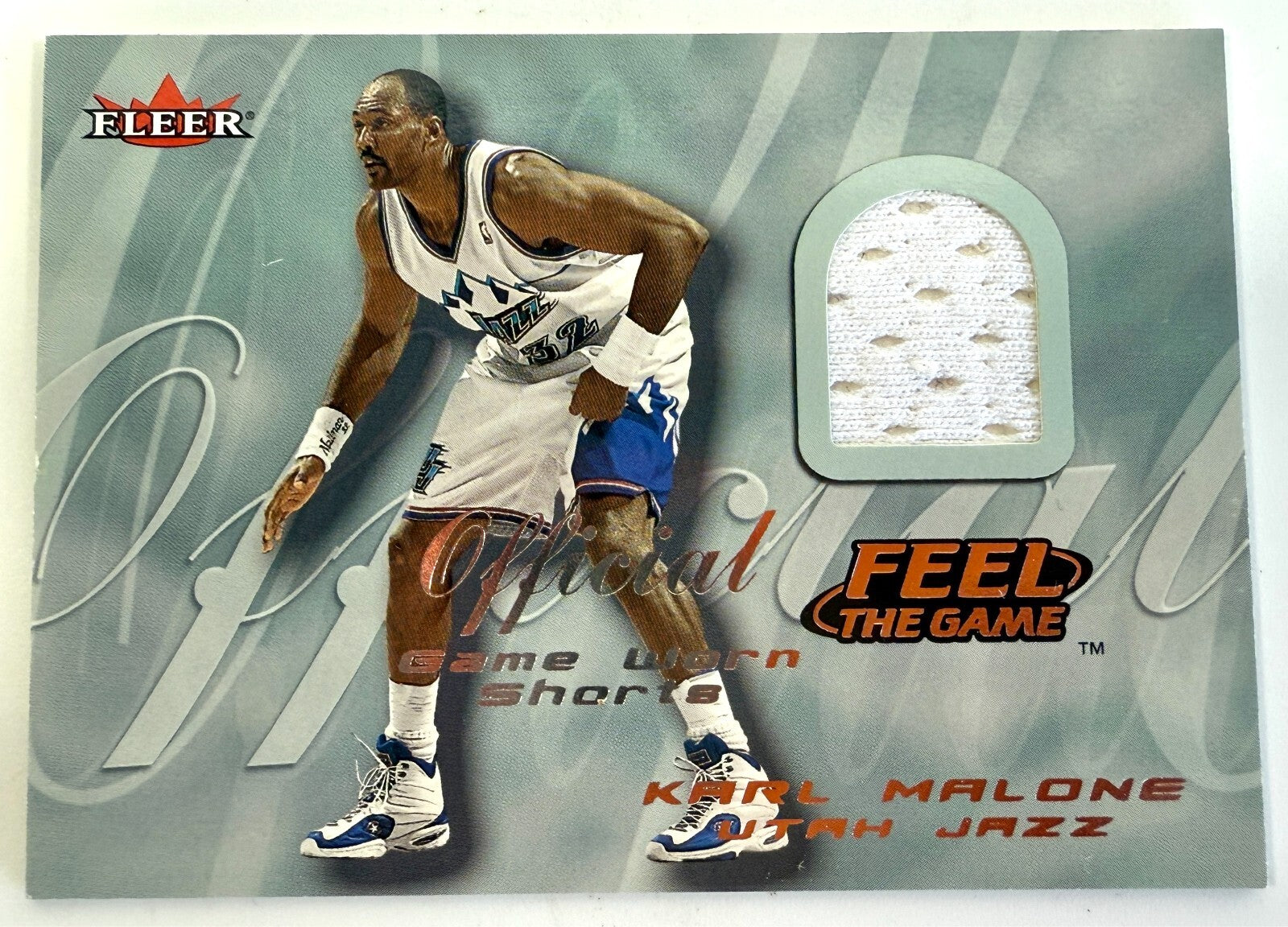 Karl Malone 2000-01 Fleer Official Game Worn Jersey Feel the game card #KM0