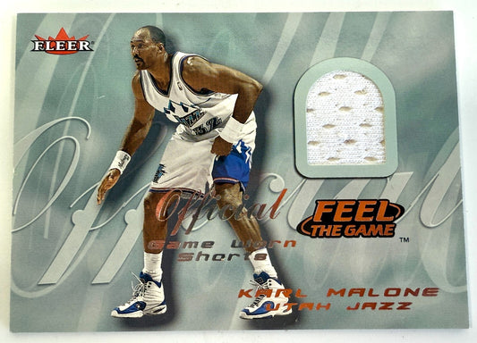 Karl Malone 2000-01 Fleer Official Game Worn Jersey Feel the game card #KM0