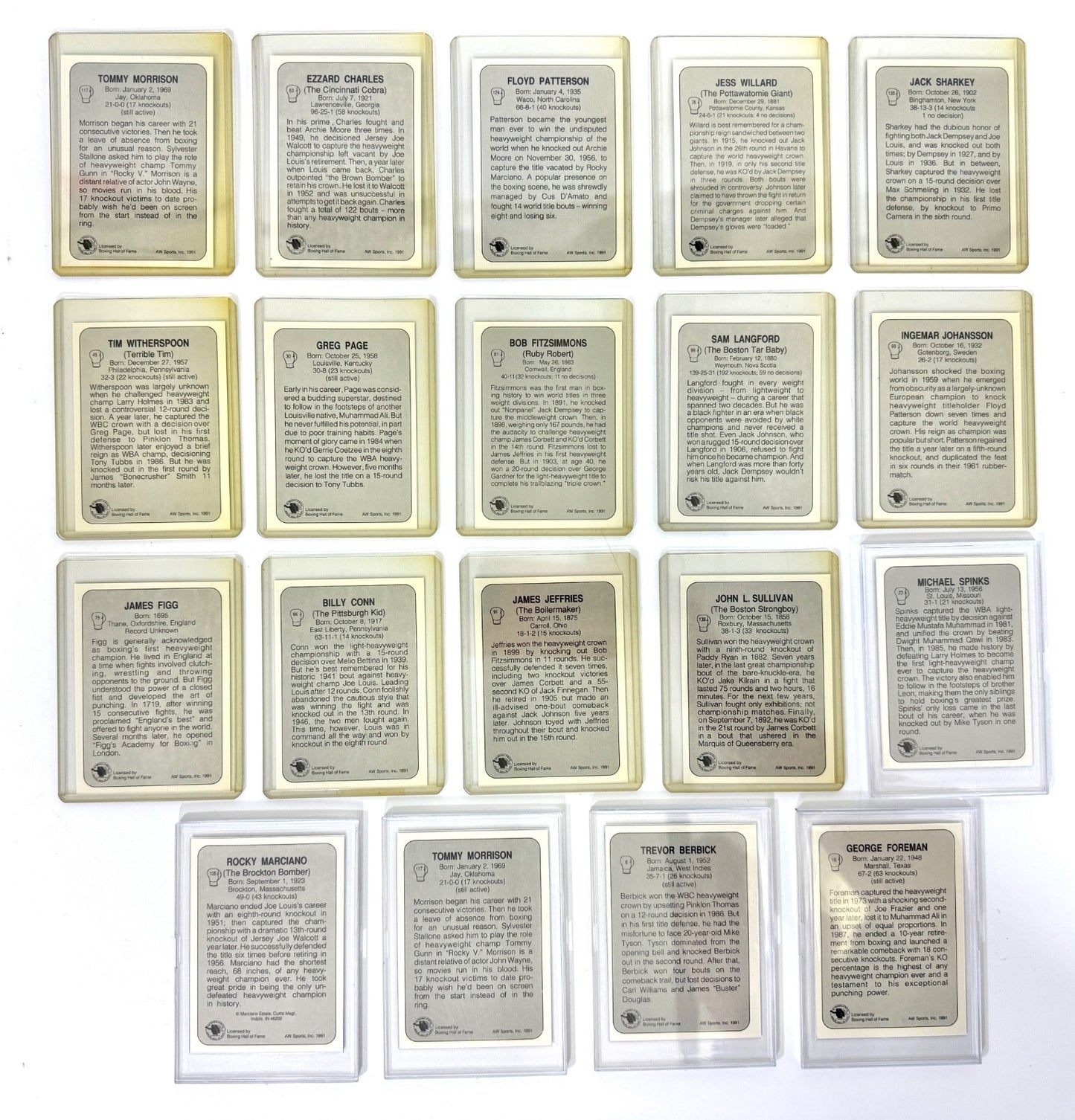 AW Sports Inc. 1991 Boxing Hall Of Fame Trading Cards Lot Of 191