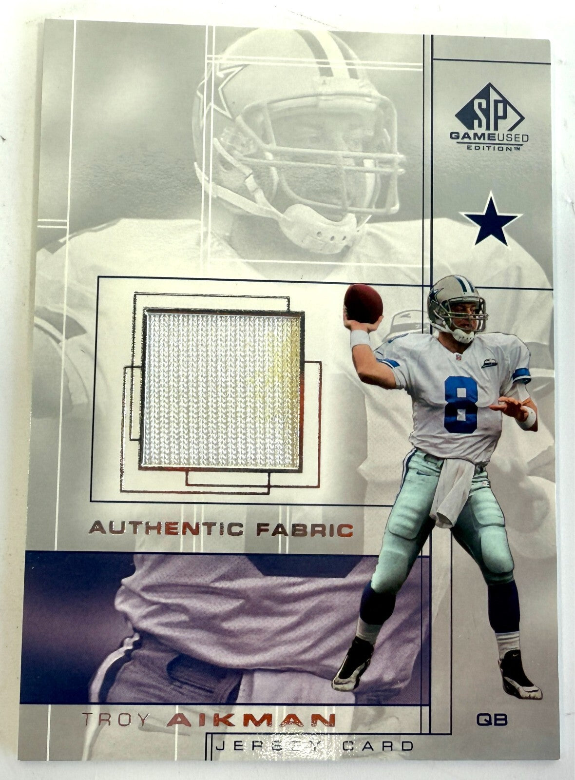 Troy Aikman 2001 Upper Deck SP Game Used Authentic Fabric Solid White Jersey #TA0