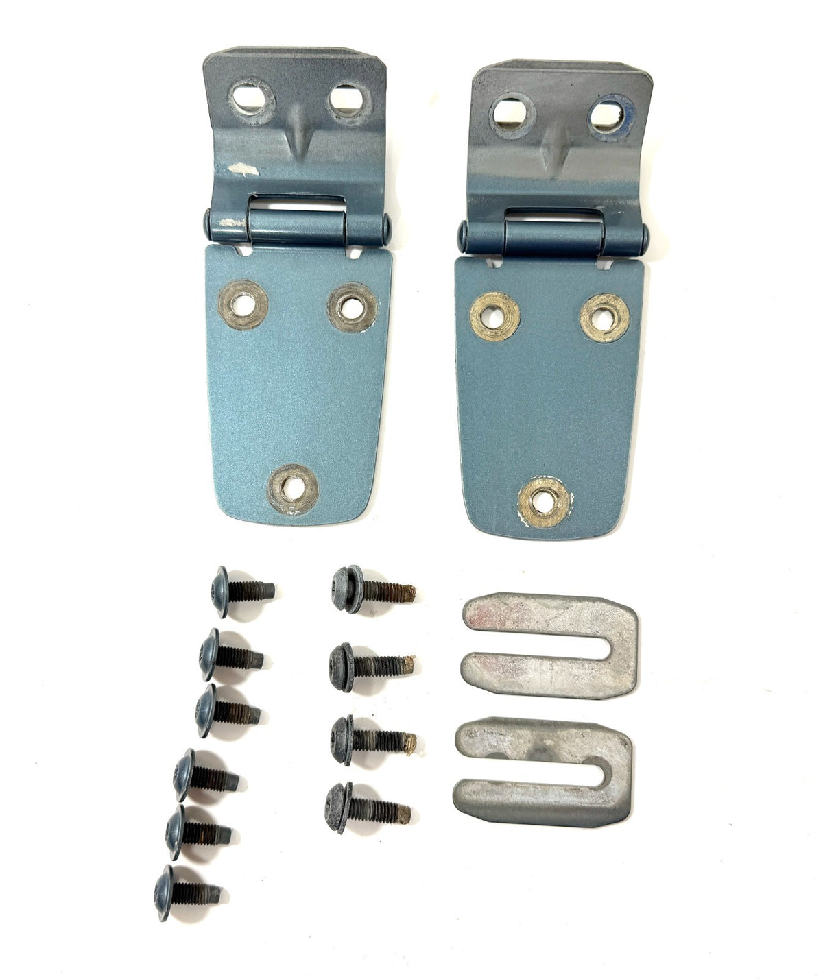 97-06 STEEL BLUE PBQ Hood Hinge Factory Pair Hinges Jeep TJ Wrangler incl Bolts0