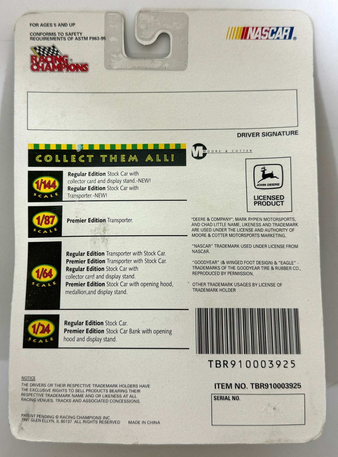 RACING CHAMPIONS 1997 EDITION JOHN DEERE #97 1:64  NIB DIE CAST1