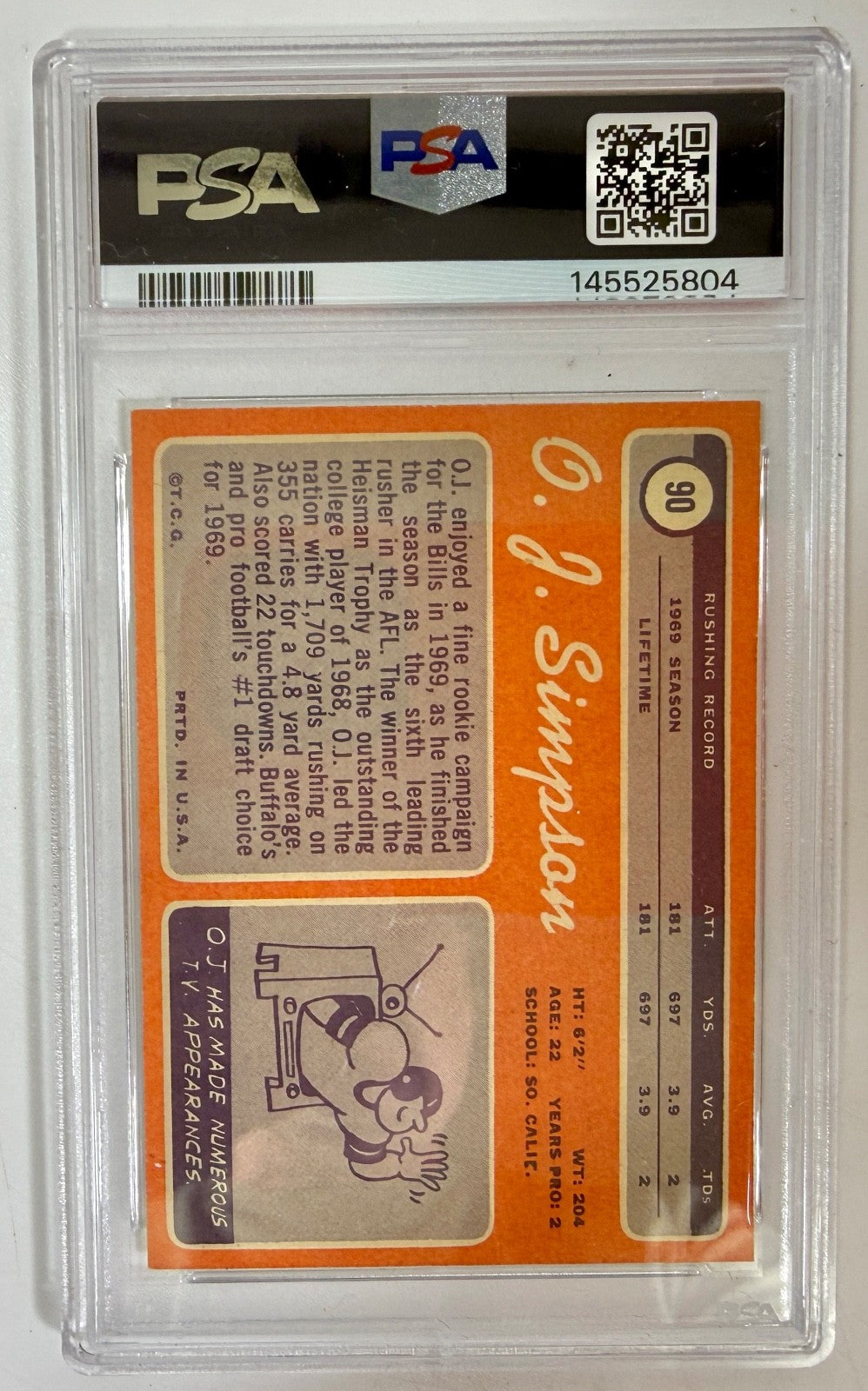 1970 Topps O.J. Simpson Rookie Card #90 PSA 2 Bill's RC1
