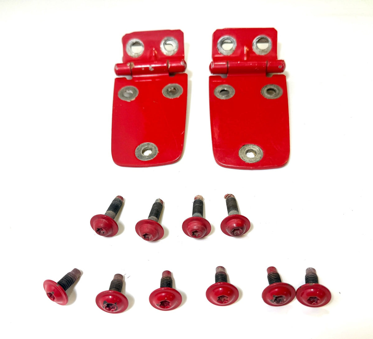 97-06 FLAME RED PYR  Hood Hinges Factory Pair  Jeep TJ Wrangler includes Bolts0